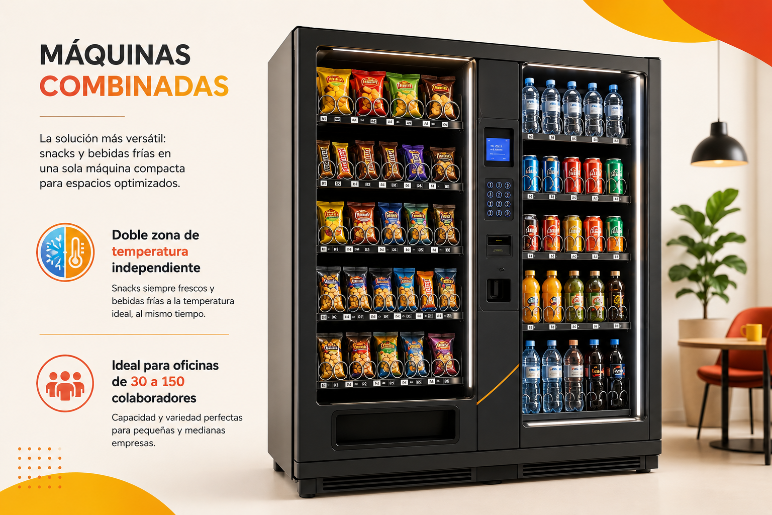 Máquina vending combinada de snacks y bebidas frías