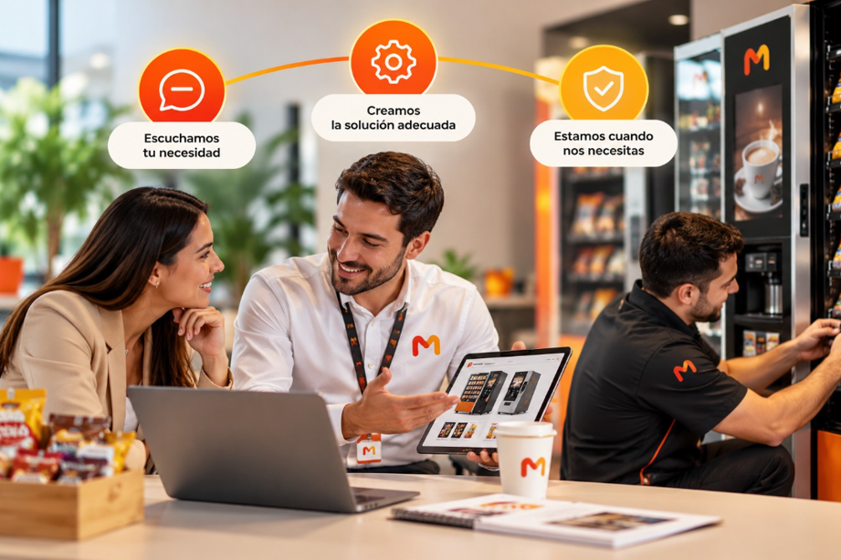 Equipo comercial y técnico de Más Vending acompañando a sus clientes