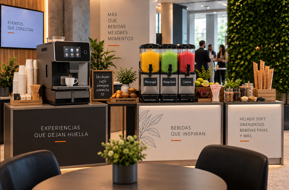 Estaciones de café, bebidas refrescantes y helados para eventos corporativos