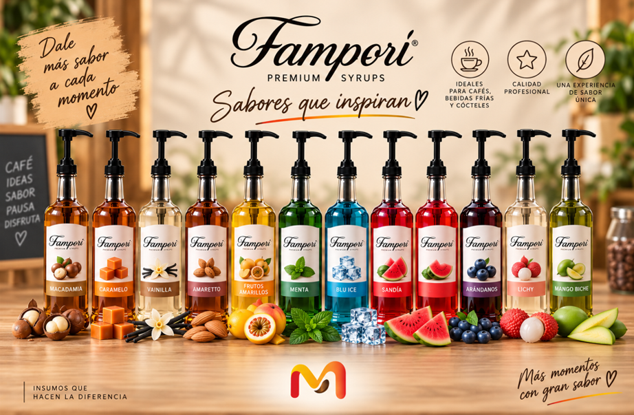 Variedad de siropes para cafeterías, hoteles y negocios Horeca